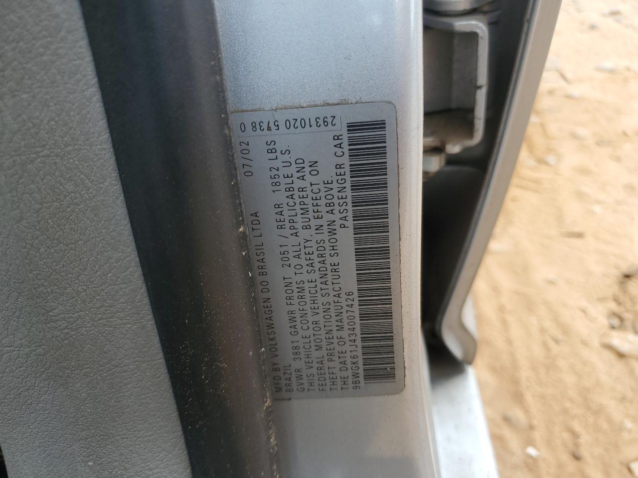 2003 Volkswagen Golf Gls VIN: 9BWGK61J434007426 Lot: 71026175