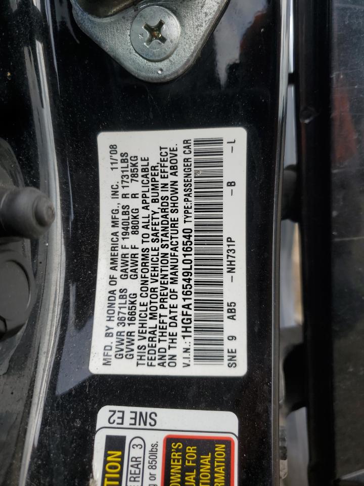 2009 Honda Civic Lx VIN: 1HGFA16549L016540 Lot: 83764815