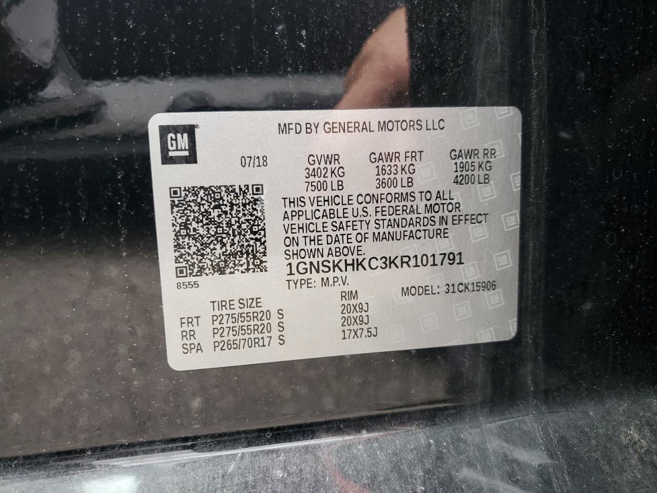 2019 Chevrolet Suburban K1500 Lt VIN: 1GNSKHKC3KR101791 Lot: 80433495