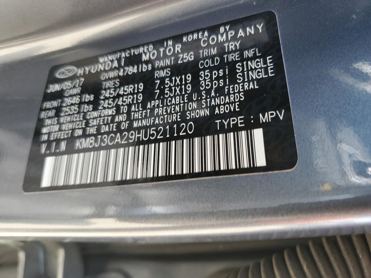 2017 Hyundai Tucson Limited VIN: KM8J3CA29HU521120 Lot: 80873745