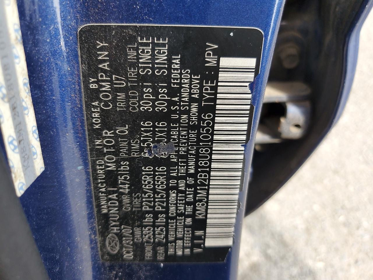 2008 Hyundai Tucson Gls VIN: KM8JM12B18U810556 Lot: 80983185