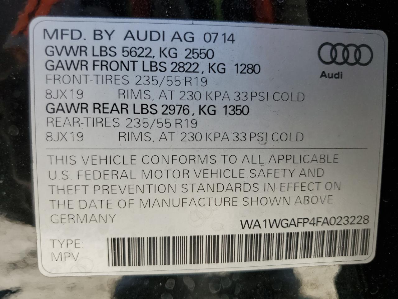 2015 Audi Q5 Prestige VIN: WA1WGAFP4FA023228 Lot: 81426565