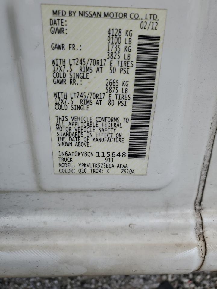 2012 Nissan Nv 2500 VIN: 1N6AF0KY8CN115648 Lot: 80733875