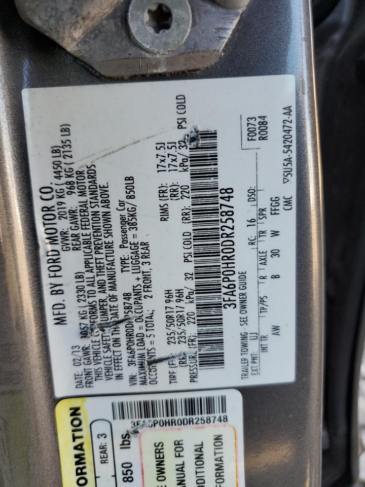 2013 Ford Fusion Se VIN: 3FA6P0HR0DR258748 Lot: 71022305