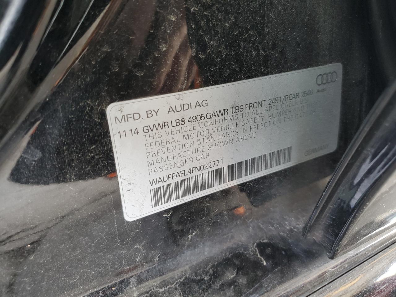 2015 Audi A4 VIN: WAUFFAFL4FN022771 Lot: 81417435