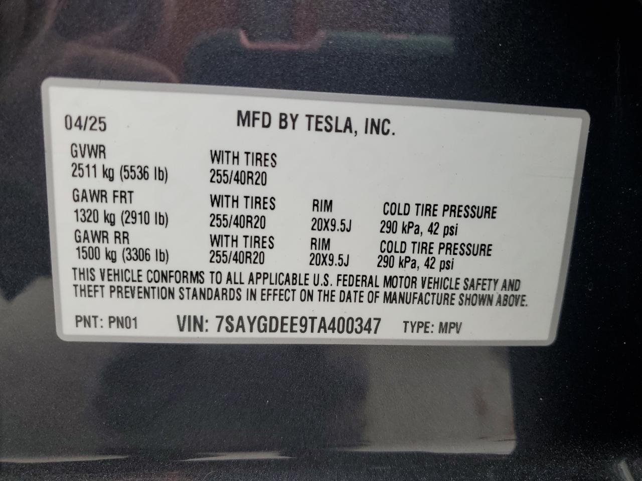 2026 Tesla Model Y VIN: 7SAYGDEE9TA400347 Lot: 83813545