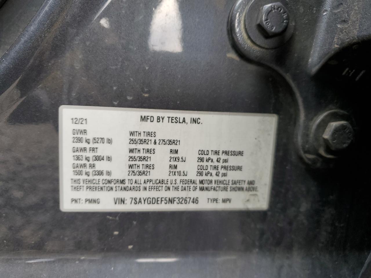 2022 Tesla Model Y VIN: 7SAYGDEF5NF326746 Lot: 80179265