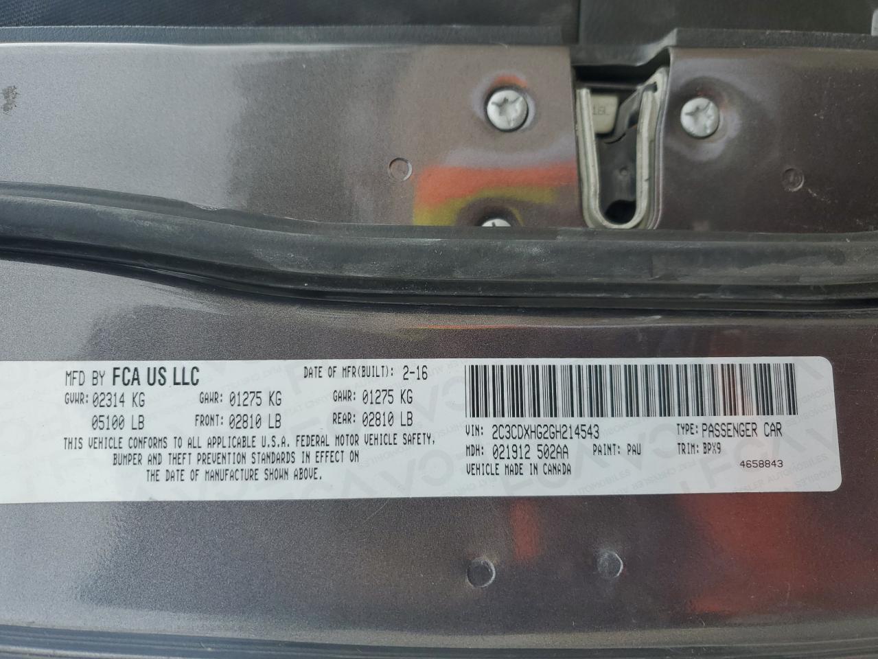 2016 Dodge Charger Sxt VIN: 2C3CDXHG2GH214543 Lot: 71616135