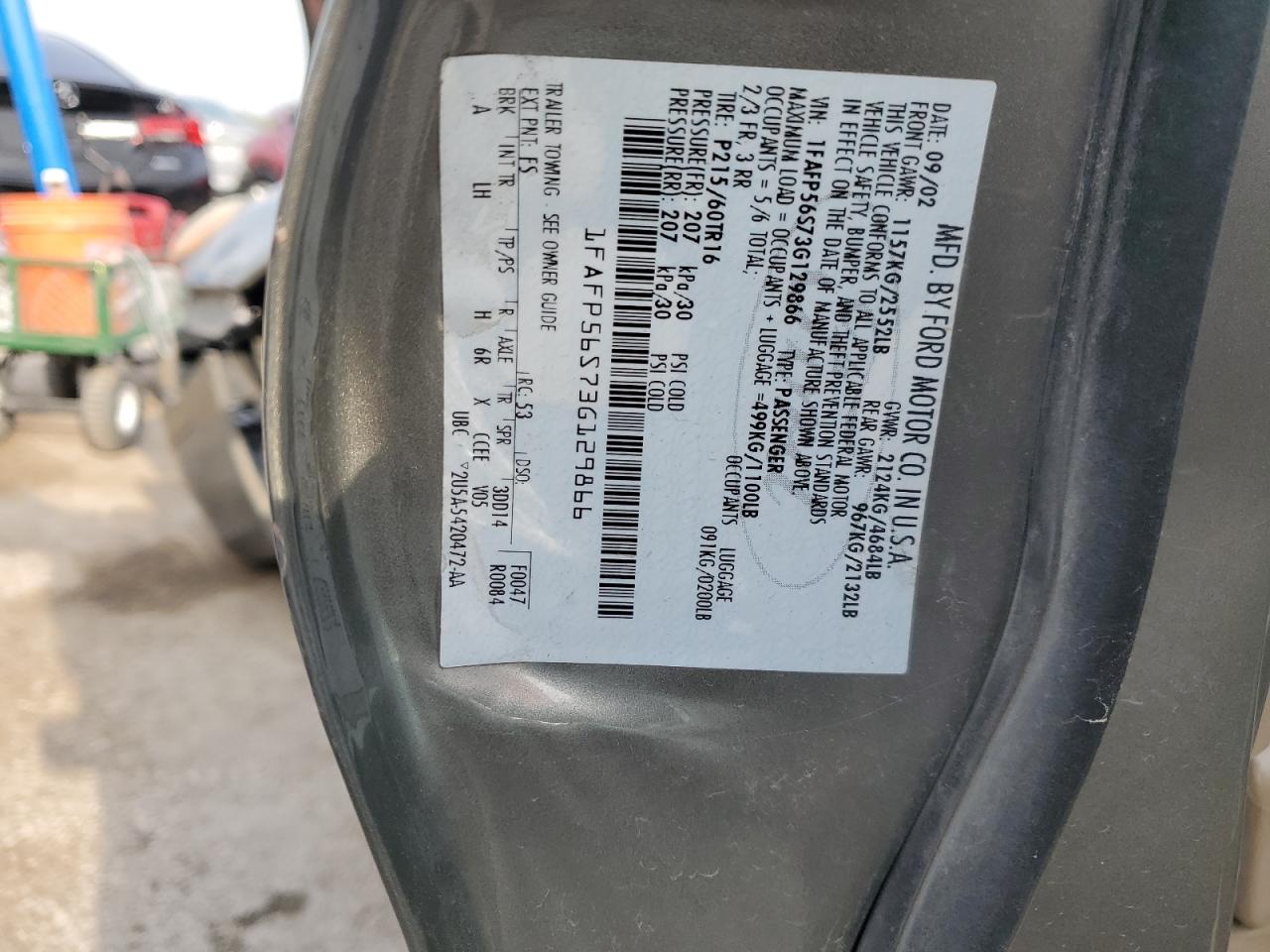 2003 Ford Taurus Sel VIN: 1FAFP56S73G129866 Lot: 72079135