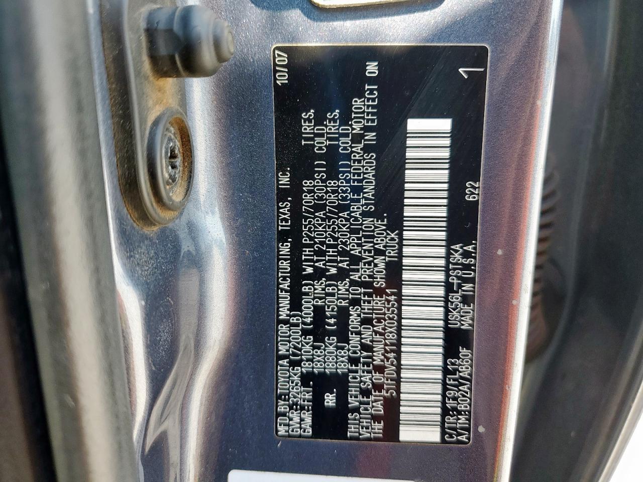 2008 Toyota Tundra Crewmax VIN: 5TFDV54118X035541 Lot: 80730265