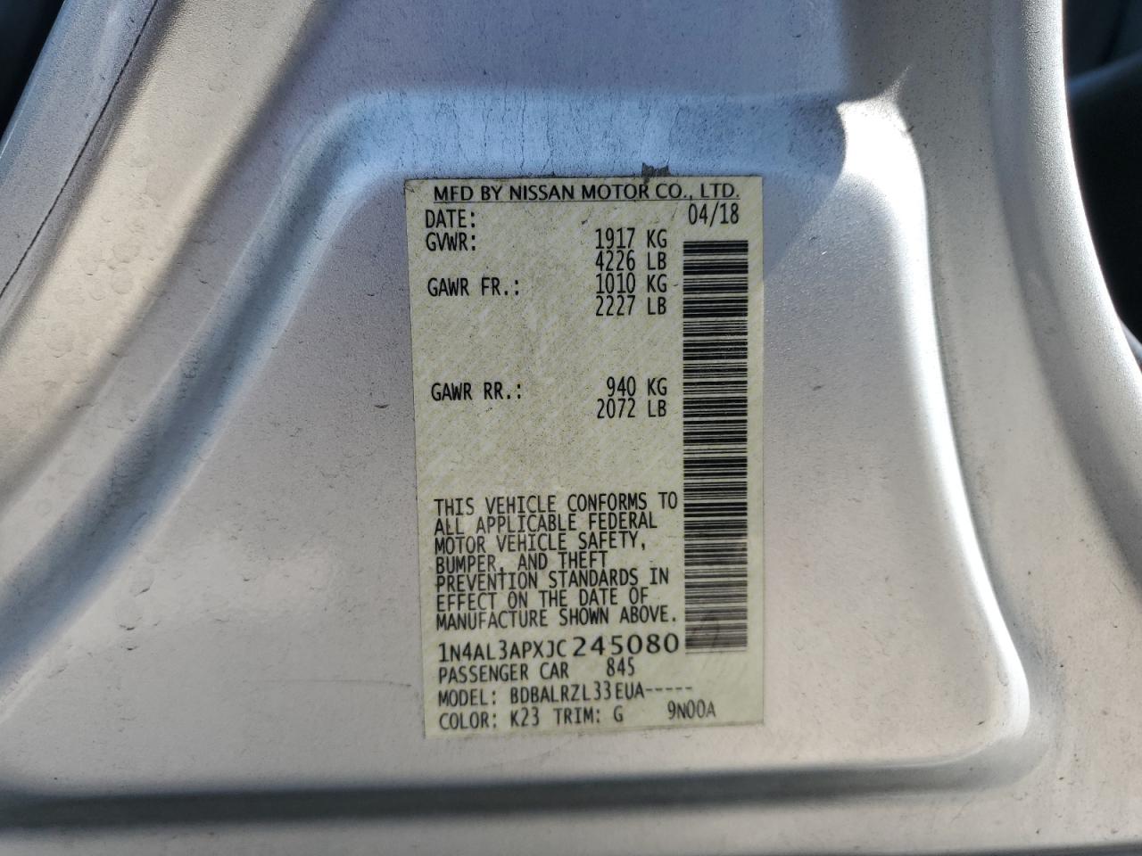 2018 Nissan Altima 2.5 VIN: 1N4AL3APXJC245080 Lot: 80961885