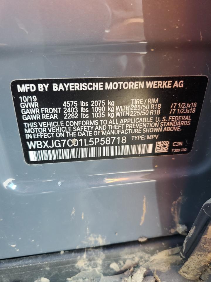 2020 BMW X1 Sdrive28I VIN: WBXJG7C01L5P58718 Lot: 71876475