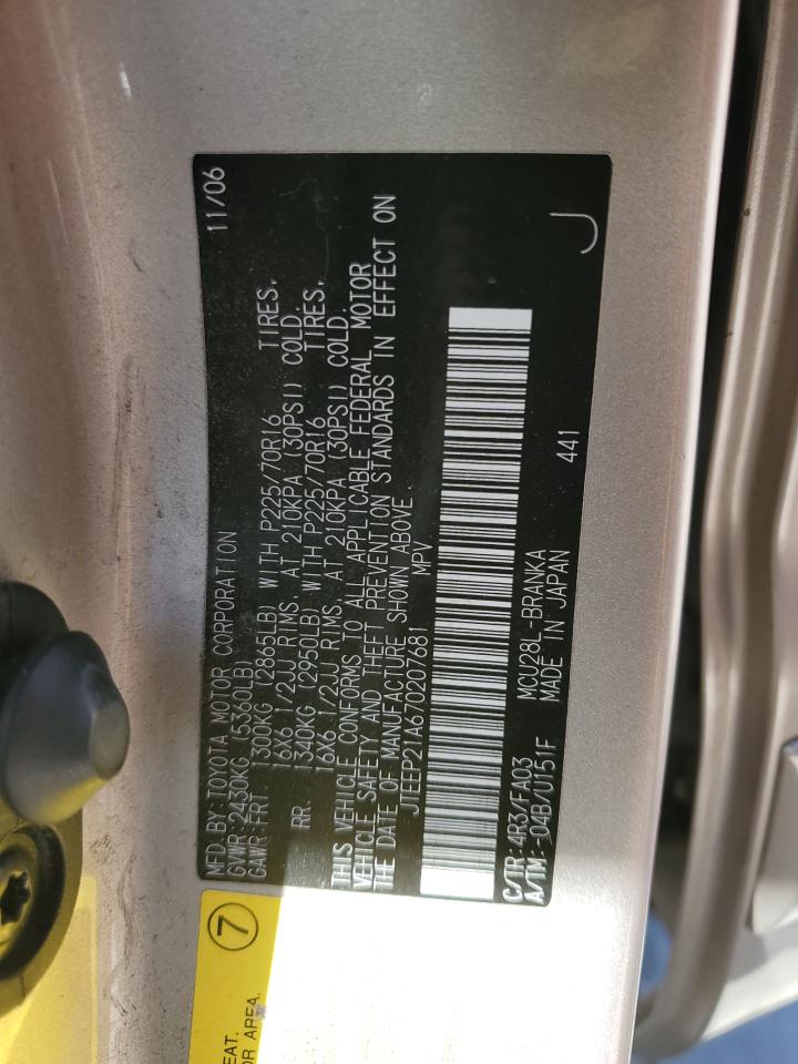 2007 Toyota Highlander Sport VIN: JTEEP21A670207681 Lot: 81776055