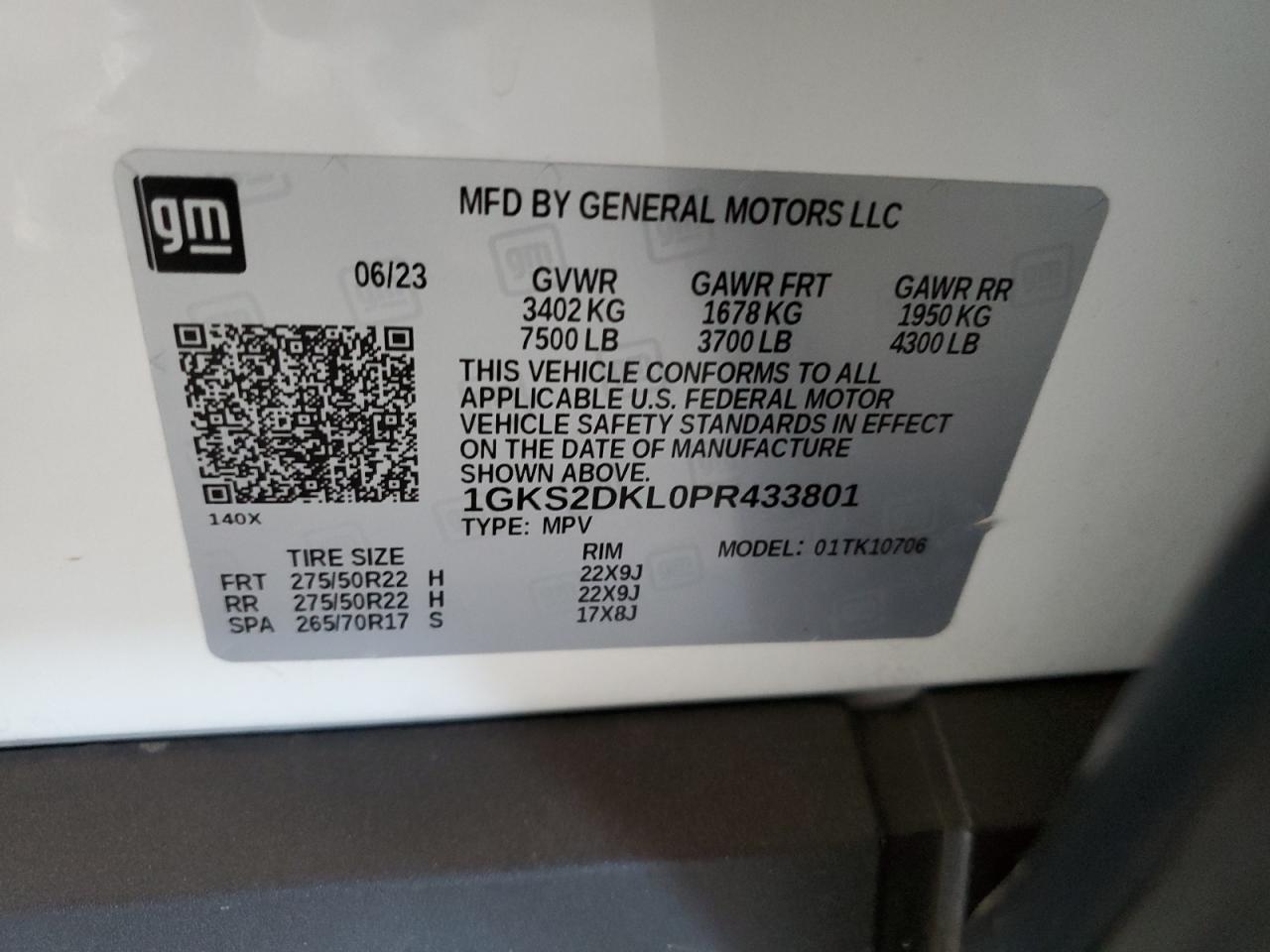 2023 GMC Yukon Denali VIN: 1GKS2DKL0PR433801 Lot: 71964585