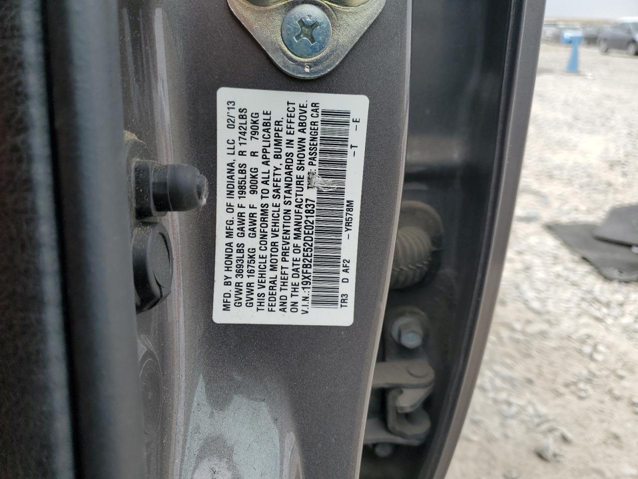 2013 Honda Civic Lx VIN: 19XFB2E52DE021837 Lot: 80909735