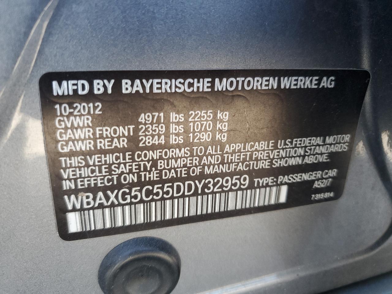 2013 BMW 528 I VIN: WBAXG5C55DDY32959 Lot: 71135075