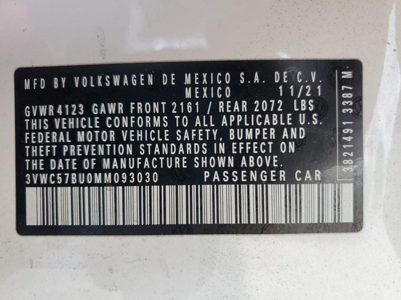 2021 Volkswagen Jetta S VIN: 3VWC57BU0MM093030 Lot: 82076315