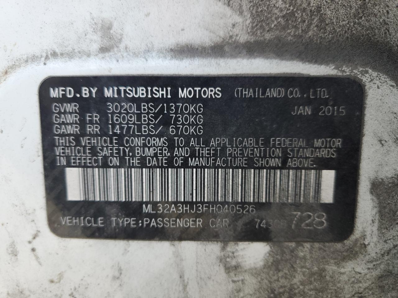 2015 Mitsubishi Mirage De VIN: ML32A3HJ3FH040526 Lot: 81741715