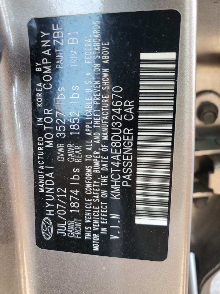 2013 Hyundai Accent Gls VIN: KMHCT4AE8DU324670 Lot: 71440335