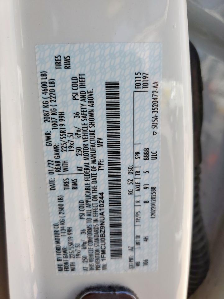 2022 Ford Escape Se VIN: 1FMCU0BZ9NUA10244 Lot: 80009525