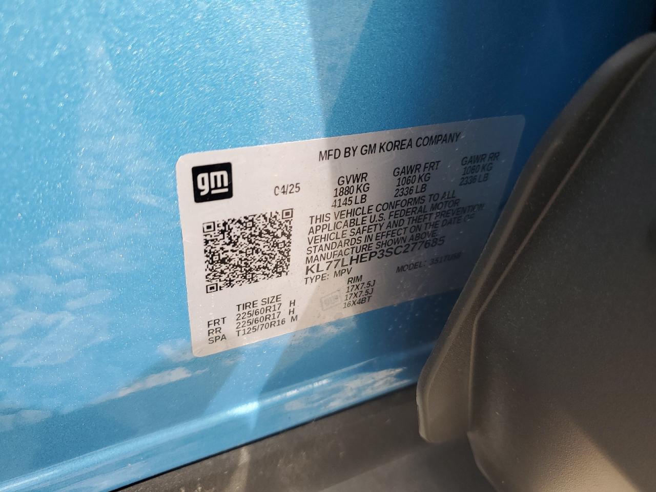 2025 Chevrolet Trax 1Lt VIN: KL77LHEP3SC277685 Lot: 71608305