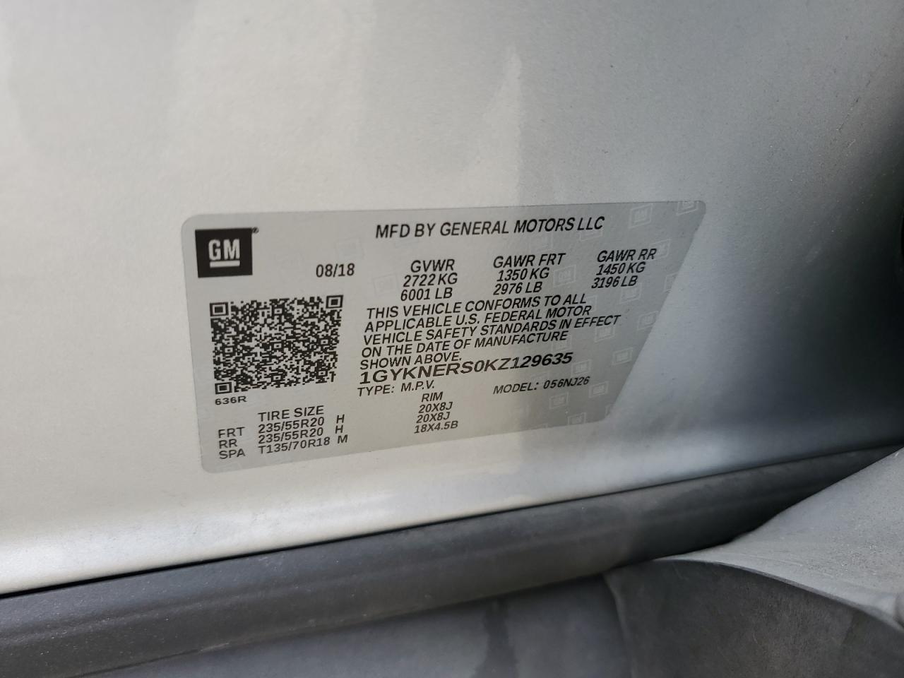 2019 Cadillac Xt5 Premium Luxury VIN: 1GYKNERS0KZ129635 Lot: 81840485