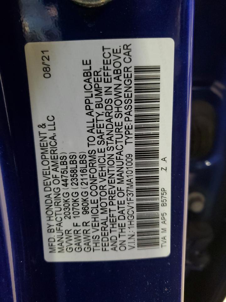 2021 Honda Accord Sport VIN: 1HGCV1F37MA101009 Lot: 83999285