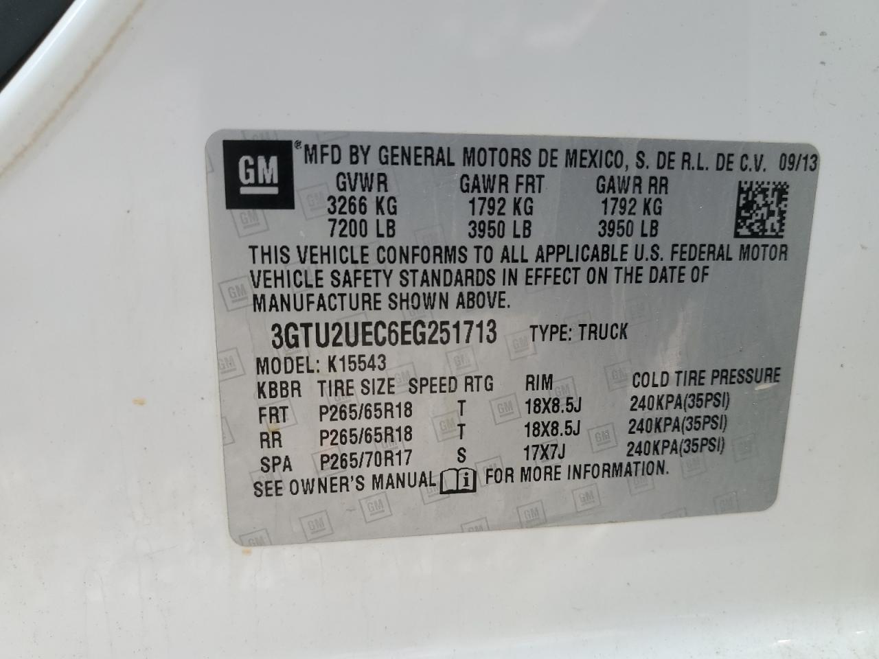 2014 GMC Sierra K1500 Sle VIN: 3GTU2UEC6EG251713 Lot: 82122335