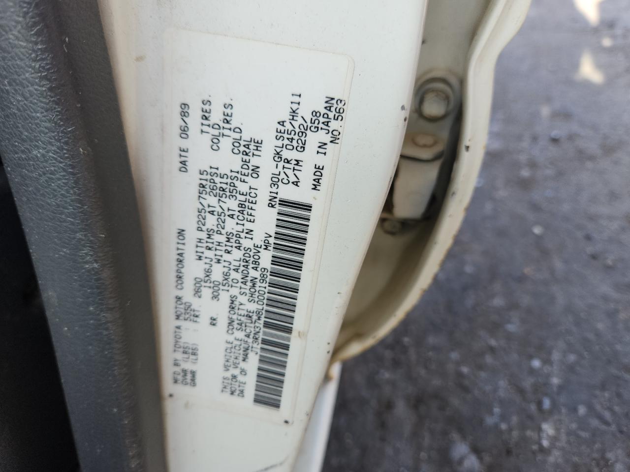 1990 Toyota 4Runner Rn37 VIN: JT3RN37W8L0001989 Lot: 71912415