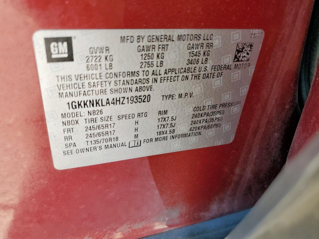 2017 GMC Acadia Sle VIN: 1GKKNKLA4HZ193520 Lot: 71709785