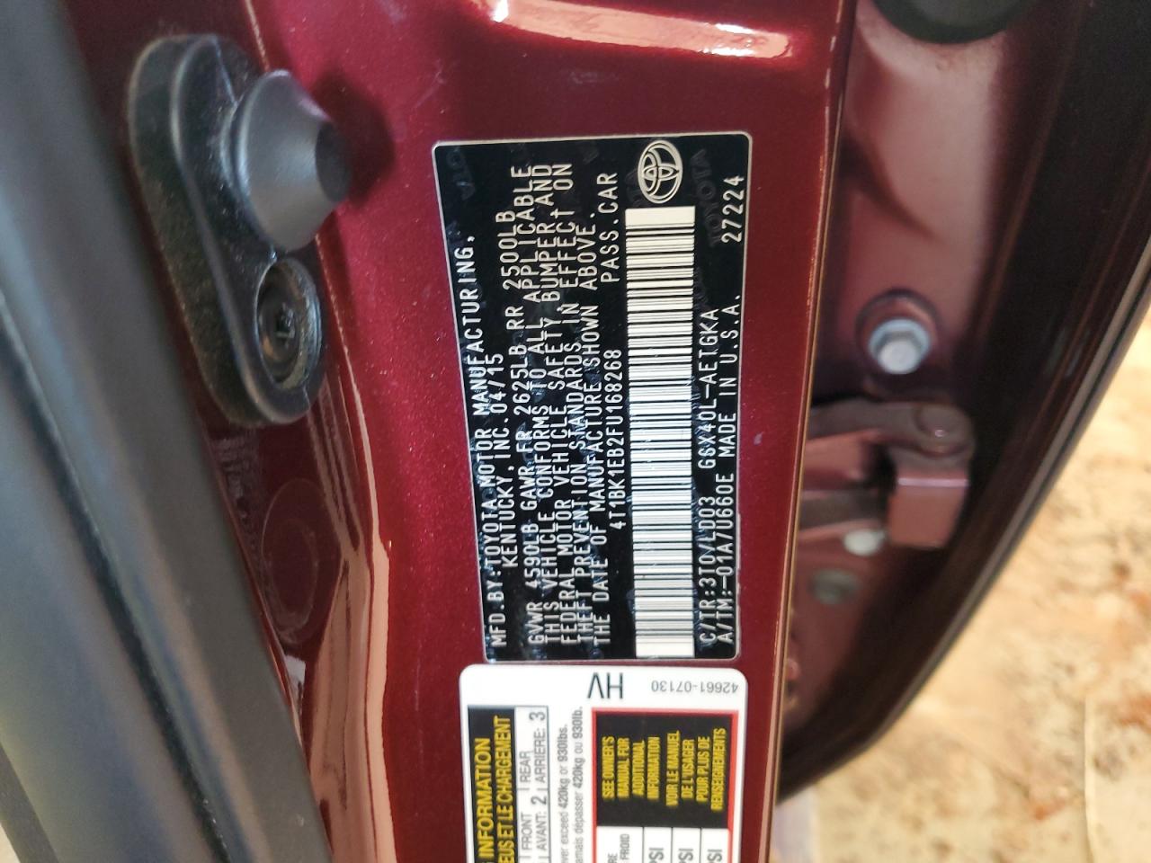 2015 Toyota Avalon Xle VIN: 4T1BK1EB2FU168268 Lot: 80533395