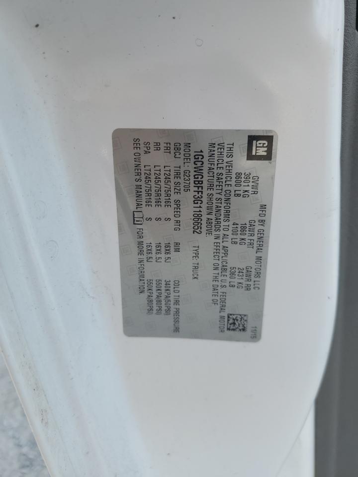 2016 Chevrolet Express G2500 VIN: 1GCWGBFF3G1186652 Lot: 82056615