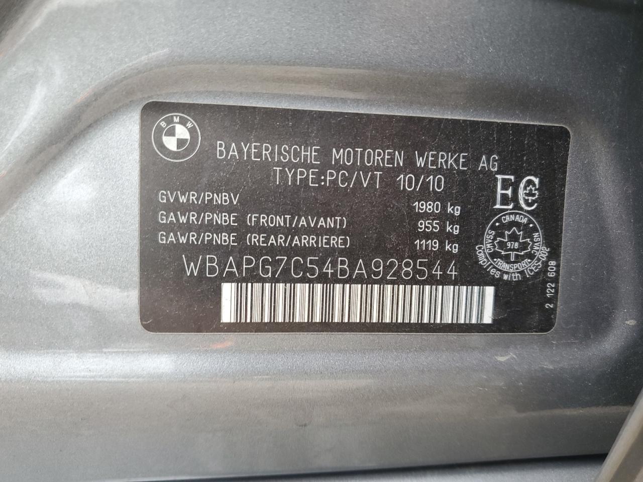 2011 BMW 323 I VIN: WBAPG7C54BA928544 Lot: 81380655