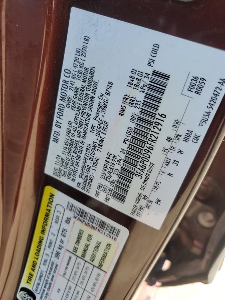 2015 Ford Fusion Titanium VIN: 3FA6P0D96FR212916 Lot: 81916515