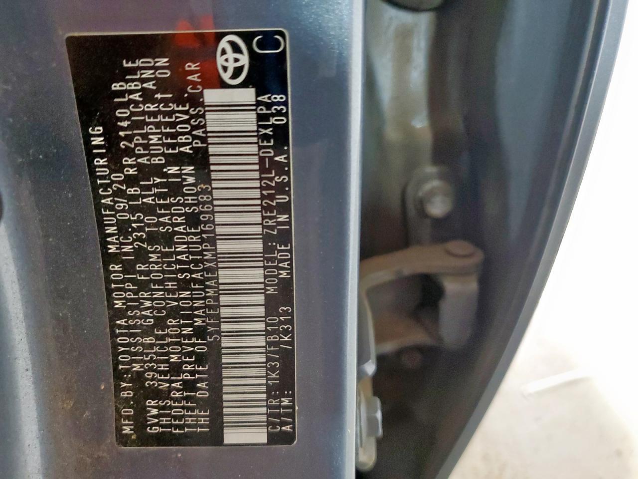 2021 Toyota Corolla Le VIN: 5YFEPMAEXMP169683 Lot: 81121565