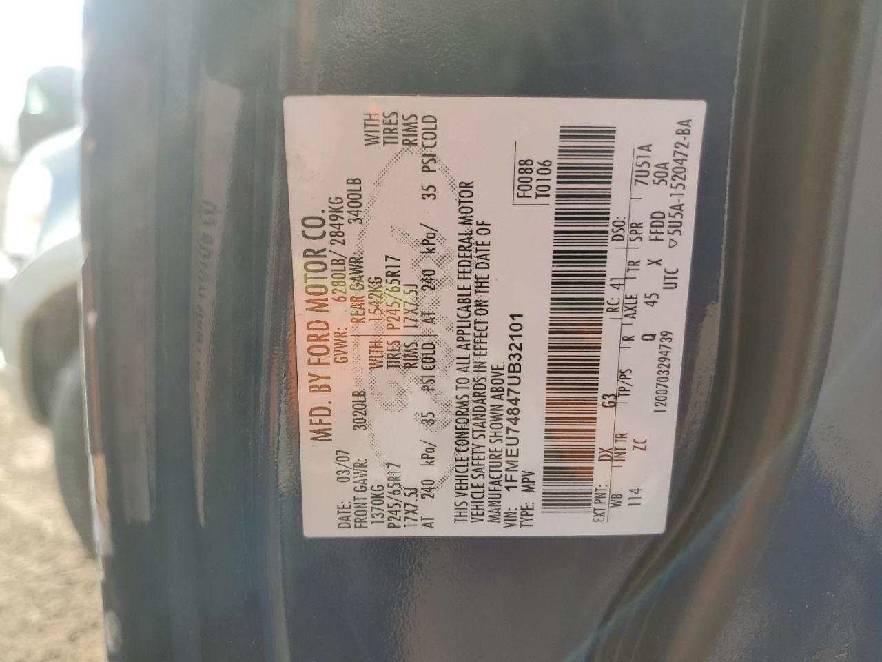 2007 Ford Explorer Eddie Bauer VIN: 1FMEU74847UB32101 Lot: 80890745