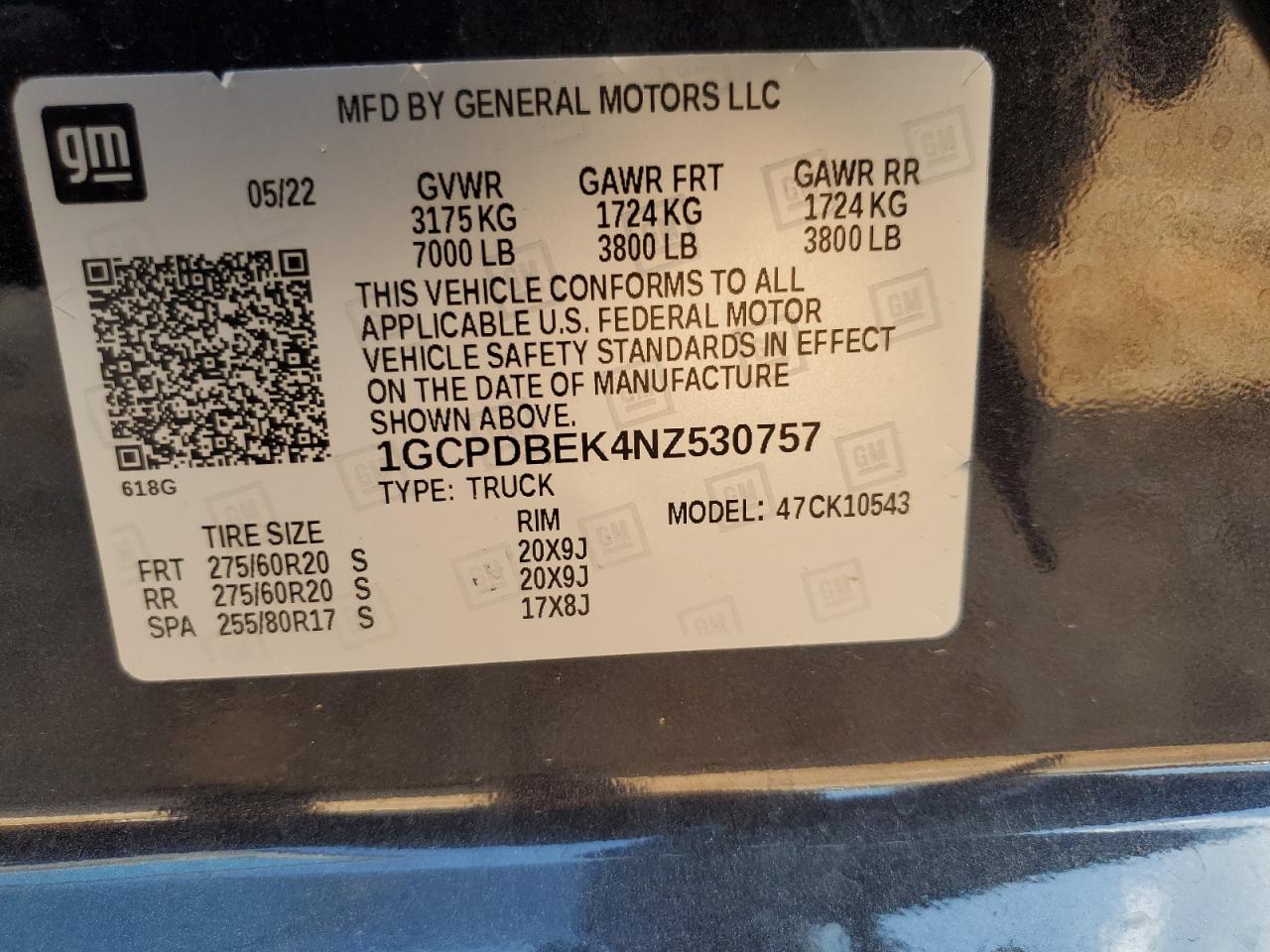 2022 Chevrolet Silverado K1500 Custom VIN: 1GCPDBEK4NZ530757 Lot: 71744375