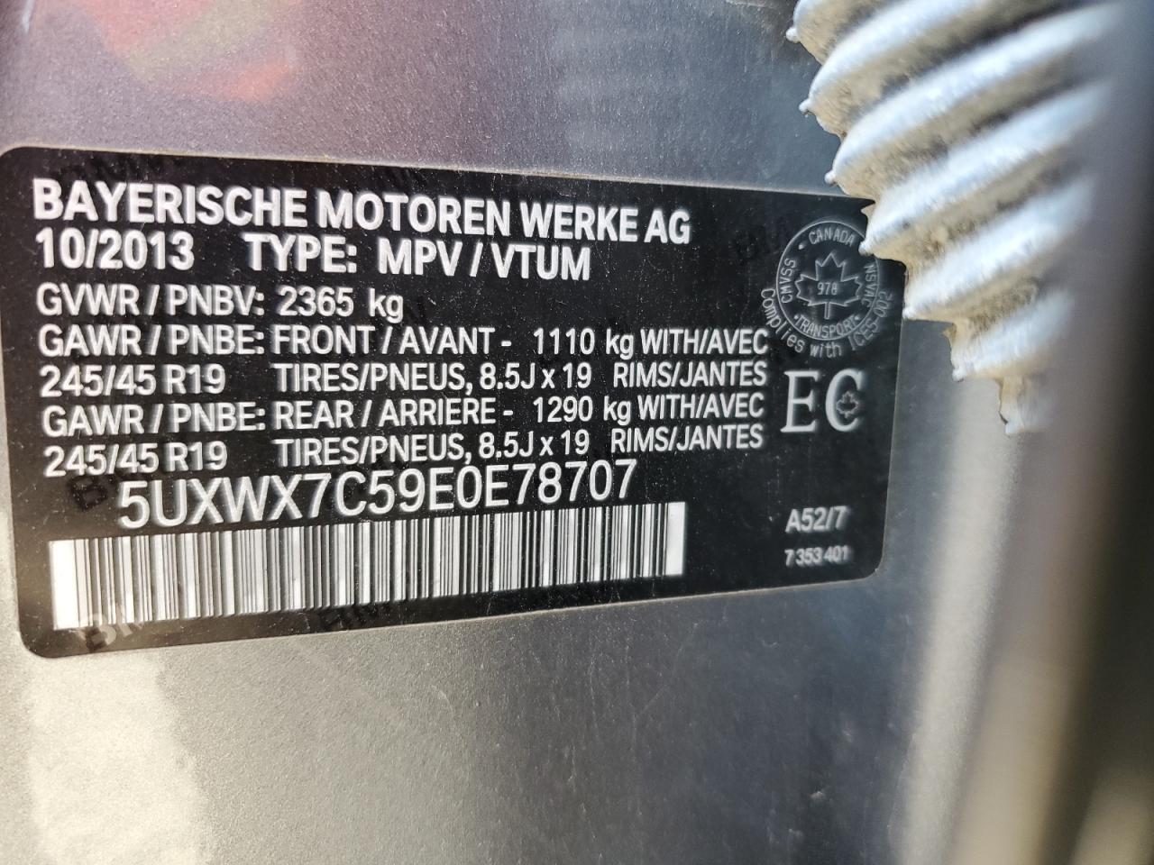 2014 BMW X3 xDrive35I VIN: 5UXWX7C59E0E78707 Lot: 80634345