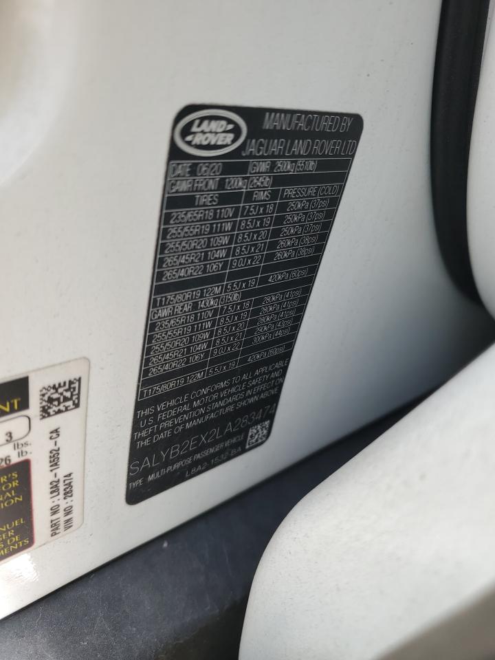 2020 Land Rover Range Rover Velar S VIN: SALYB2EX2LA283474 Lot: 81896735