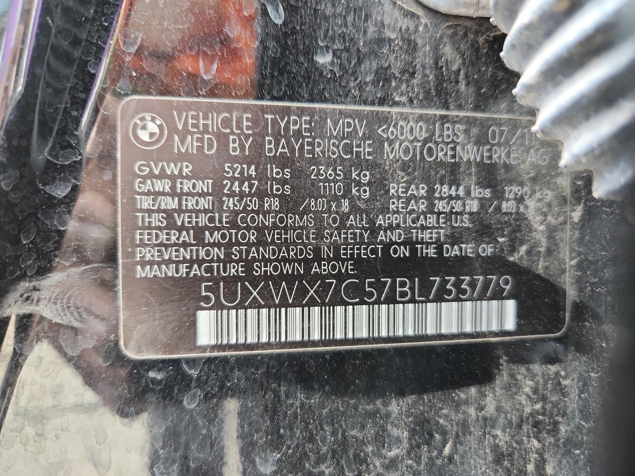 2011 BMW X3 xDrive35I VIN: 5UXWX7C57BL733779 Lot: 81728825