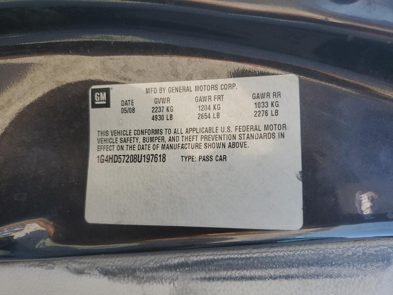 2008 Buick Lucerne Cxl VIN: 1G4HD57208U197618 Lot: 80310715