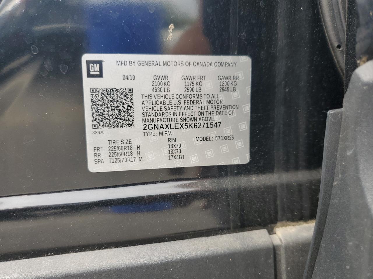 2019 Chevrolet Equinox Lt VIN: 2GNAXLEX5K6271547 Lot: 81191655