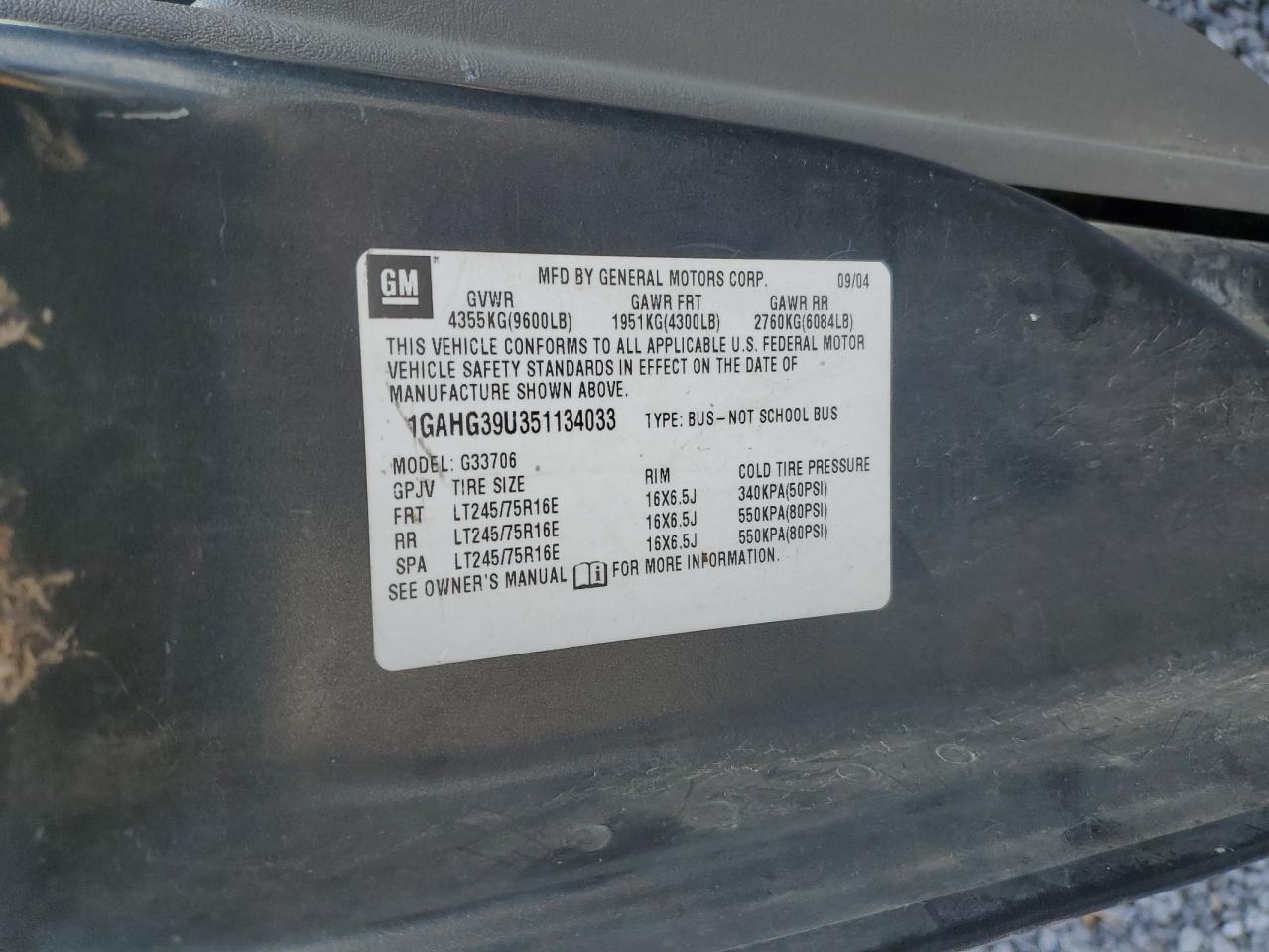 2005 Chevrolet Express G3500 VIN: 1GAHG39U351134033 Lot: 80825045