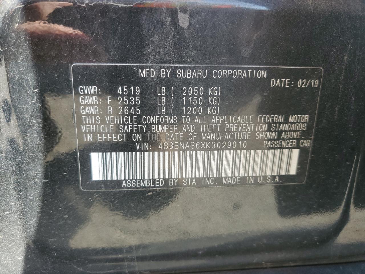 2019 Subaru Legacy Sport VIN: 4S3BNAS6XK3029010 Lot: 80285145