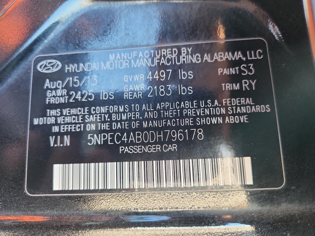 2013 Hyundai Sonata Se VIN: 5NPEC4AB0DH796178 Lot: 82136185