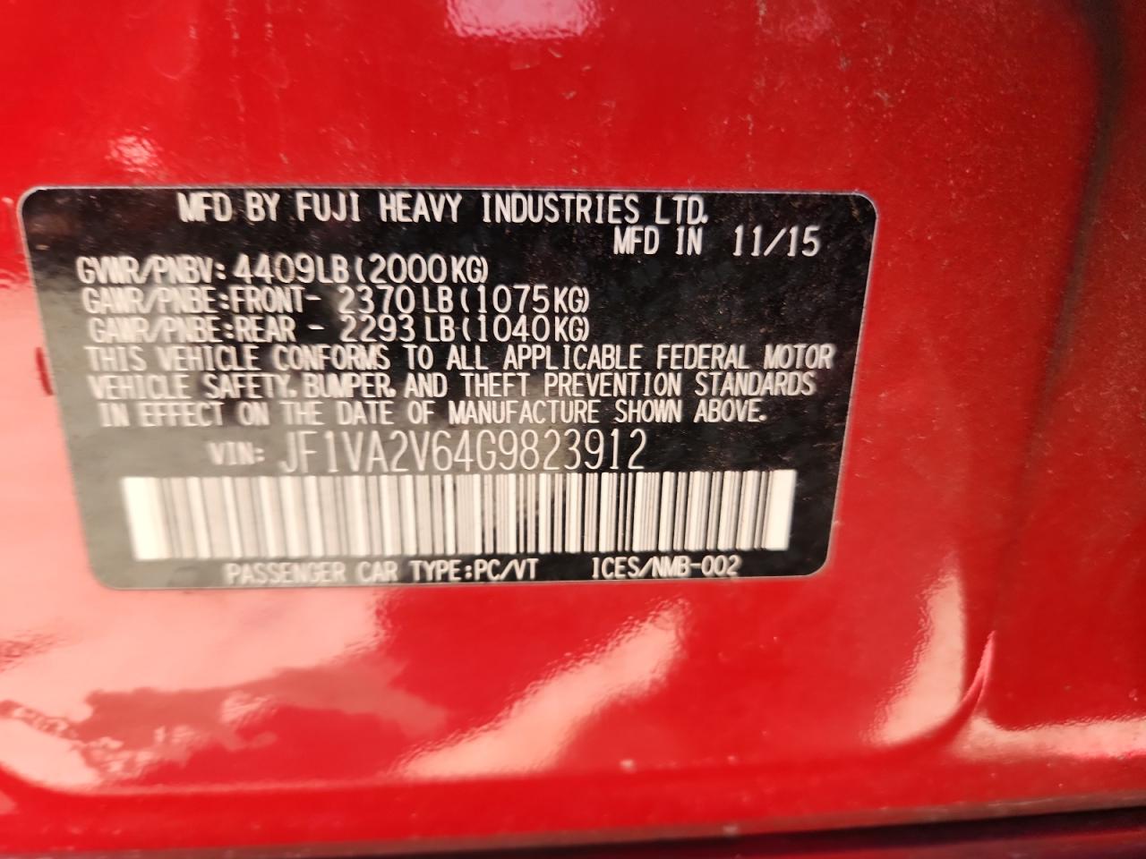 2016 Subaru Wrx Sti VIN: JF1VA2V64G9823912 Lot: 71449475