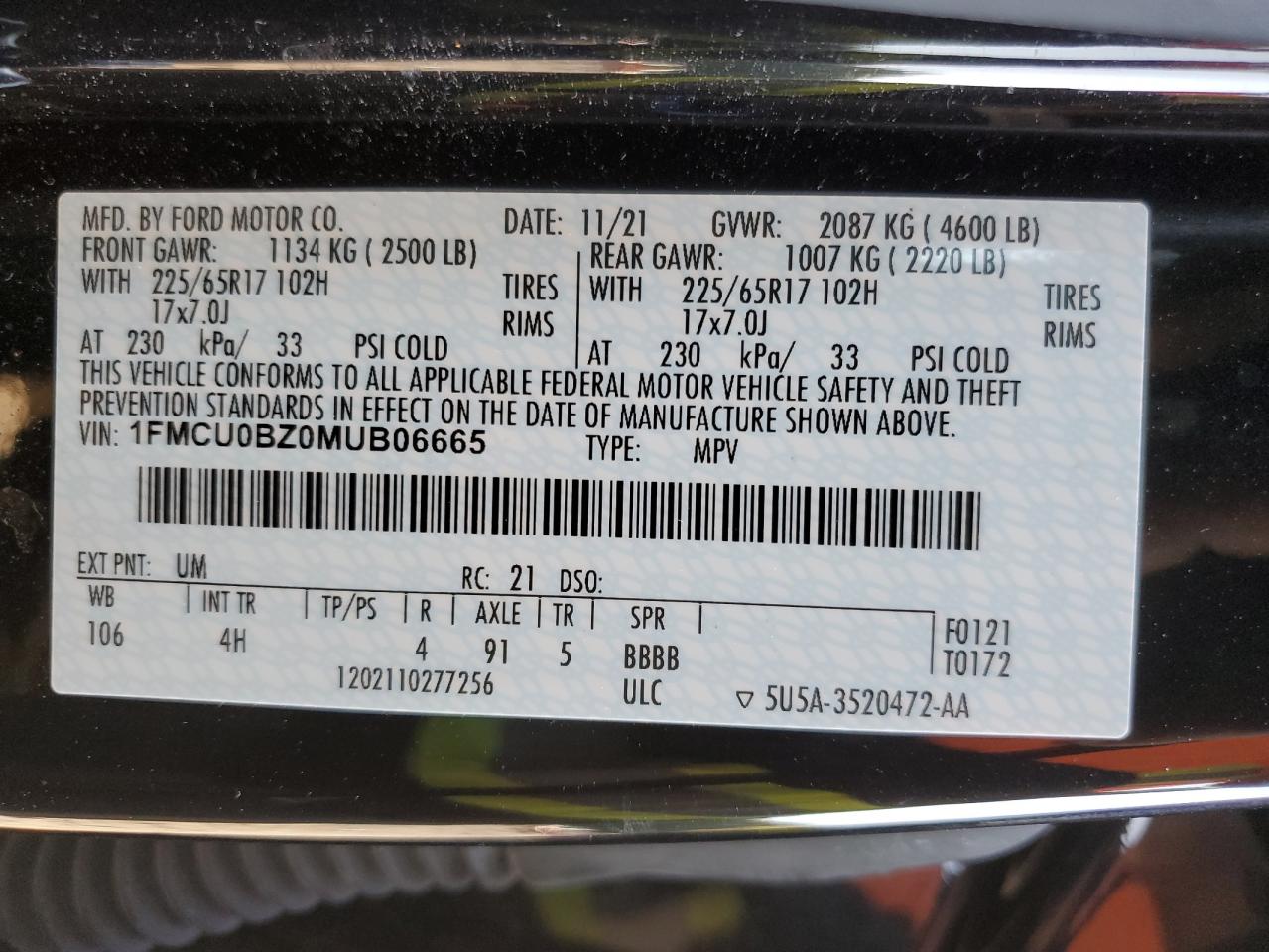2021 Ford Escape Se VIN: 1FMCU0BZ0MUB06665 Lot: 83947035