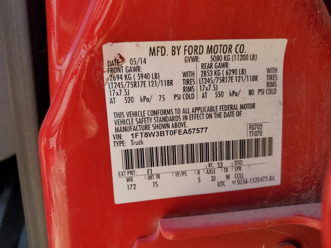 2015 Ford F350 Super Duty VIN: 1FT8W3BT0FEA57577 Lot: 71061535