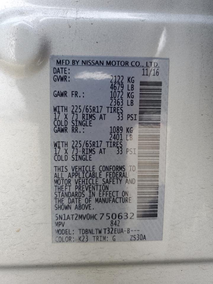 2017 Nissan Rogue Sv VIN: 5N1AT2MV0HC750632 Lot: 80334895