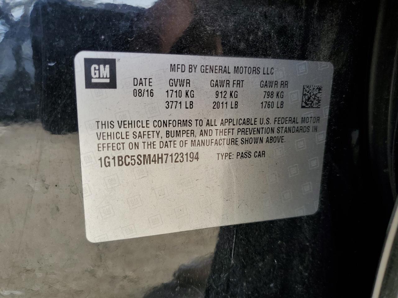 2017 Chevrolet Cruze Ls VIN: 1G1BC5SM4H7123194 Lot: 81568175